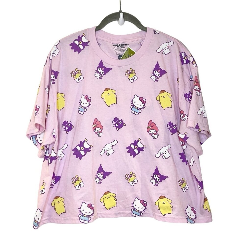 Women Junior's White Hello Kitty Sanrio Cute Crop Cat‎ Top T-Shirt Size XL NEW